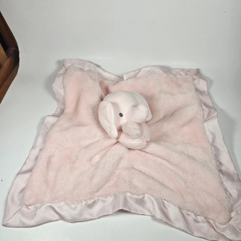 Carter's Elephant Cuddle Lovey Plush Security Blanket Satin Trim Pink Dots Baby